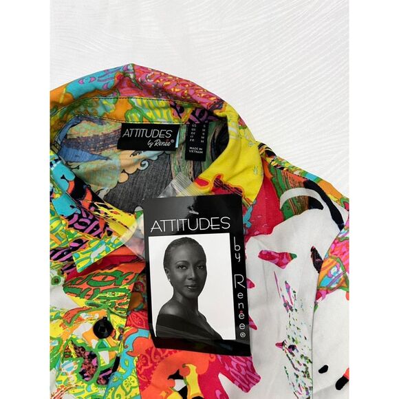 Attitudes by Renee Multicolor Long Sleeve Button Down Midi Dress with Pockets - Picture 4 of 8